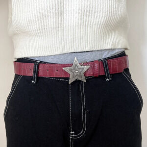 Y2k 2000s classic snakeskin red & silver star boho belt